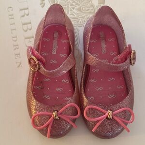 Mini Melissa Sparkling Pink Mary Jane Shoes with Bow Accent